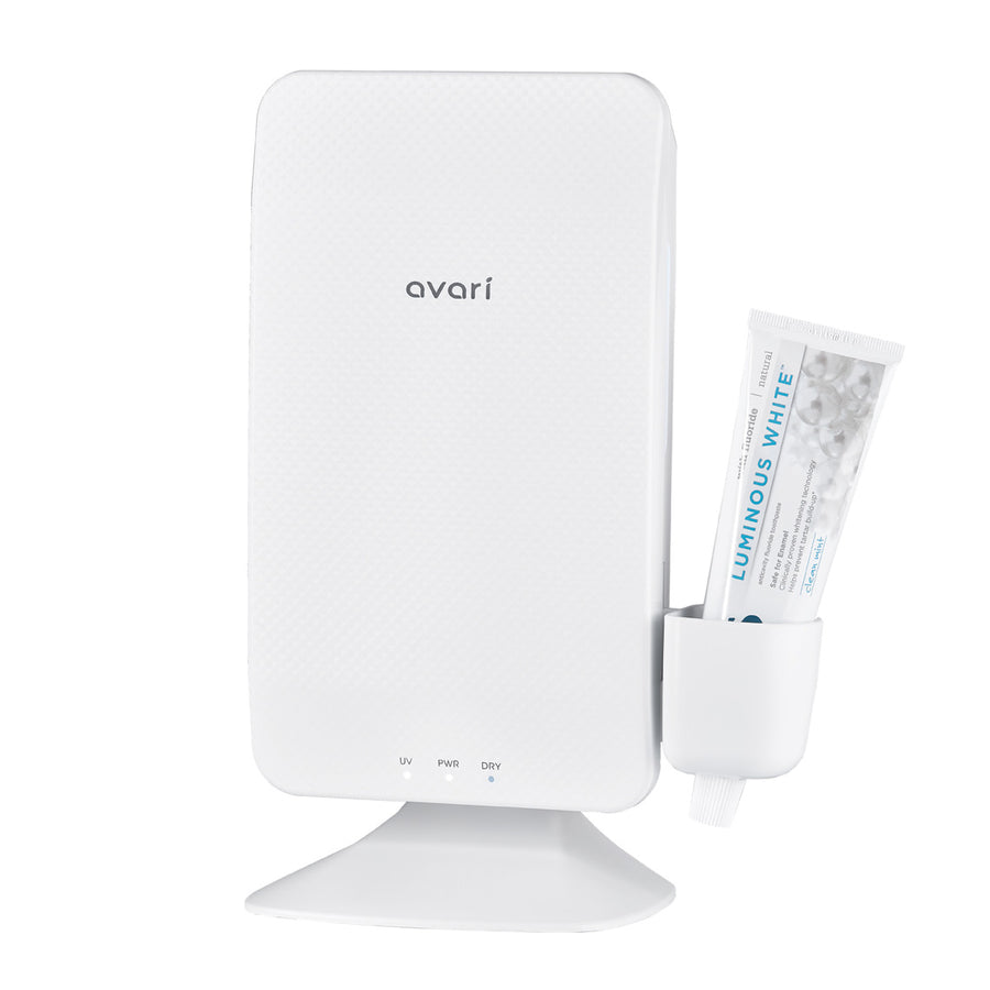Avari Ts UV Heat Toothbrush Sanitizer White- Front with Paste Holder